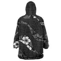 Aloha Hawaii Floral Tapa Wearable Blanket Hoodie Patchwork Charcoal - Polynesian Pride