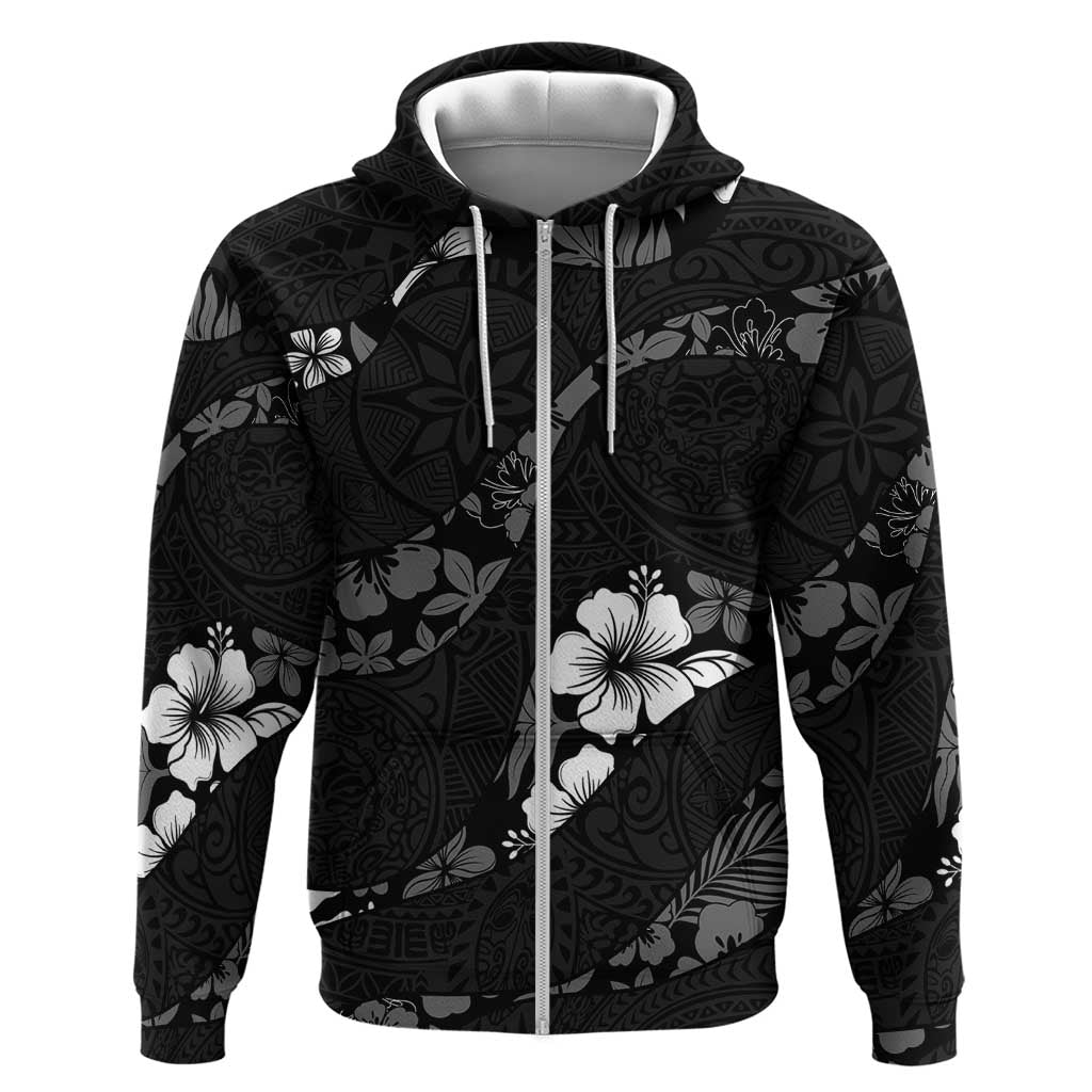 Aloha Hawaii Floral Tapa Zip Hoodie Patchwork Charcoal - Polynesian Pride
