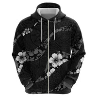 Aloha Hawaii Floral Tapa Zip Hoodie Patchwork Charcoal - Polynesian Pride