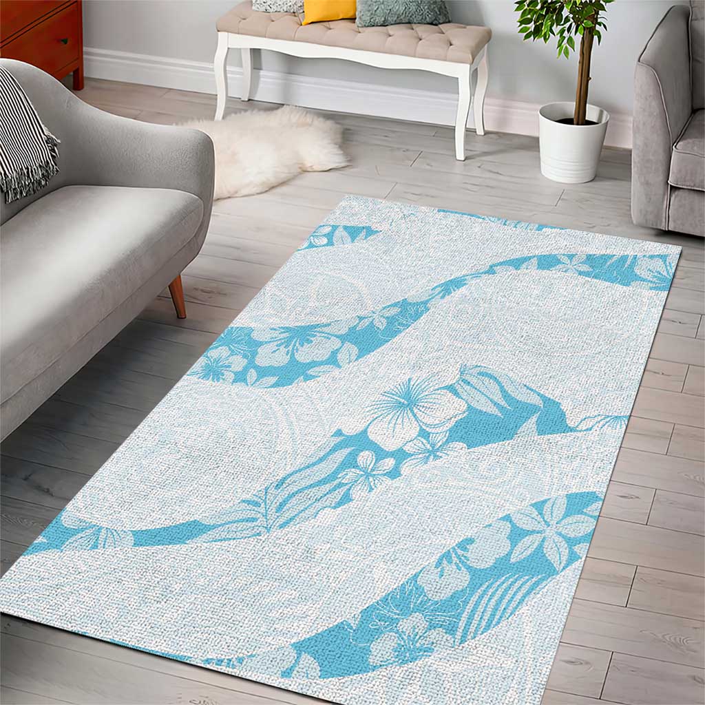 Aloha Hawaii Floral Tapa Area Rug Patchwork Turquoise - Polynesian Pride