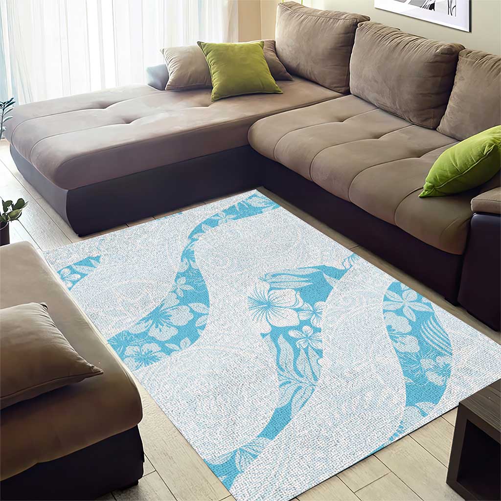 Aloha Hawaii Floral Tapa Area Rug Patchwork Turquoise - Polynesian Pride