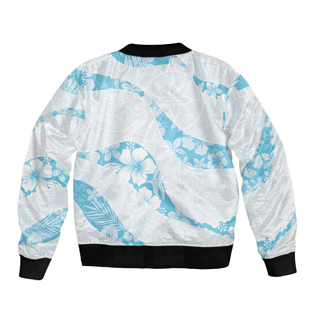 Aloha Hawaii Floral Tapa Bomber Jacket Patchwork Turquoise - Polynesian Pride