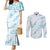 Aloha Hawaii Floral Tapa Couples Matching Mermaid Dress and Long Sleeve Button Shirt Patchwork Turquoise - Polynesian Pride