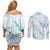 Aloha Hawaii Floral Tapa Couples Matching Off Shoulder Short Dress and Long Sleeve Button Shirt Patchwork Turquoise - Polynesian Pride
