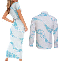 Aloha Hawaii Floral Tapa Couples Matching Short Sleeve Bodycon Dress and Long Sleeve Button Shirt Patchwork Turquoise LT7 - Polynesian Pride