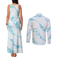 Aloha Hawaii Floral Tapa Couples Matching Tank Maxi Dress and Long Sleeve Button Shirt Patchwork Turquoise LT7 - Polynesian Pride