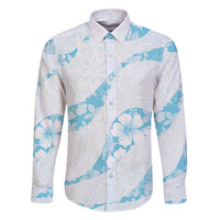Aloha Hawaii Floral Tapa Family Matching Long Sleeve Bodycon Dress and Hawaiian Shirt Patchwork Turquoise LT7 Dad's Shirt - Long Sleeve Turquoise - Polynesian Pride