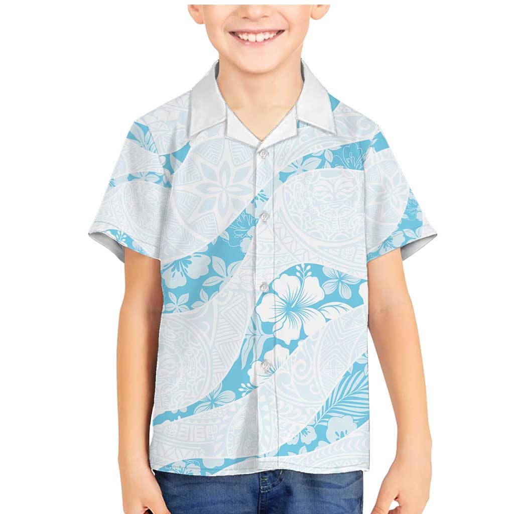 Aloha Hawaii Floral Tapa Family Matching Mermaid Dress and Hawaiian Shirt Patchwork Turquoise - Polynesian Pride