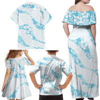 Aloha Hawaii Floral Tapa Family Matching Off Shoulder Maxi Dress and Hawaiian Shirt Patchwork Turquoise - Polynesian Pride