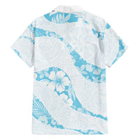 Aloha Hawaii Floral Tapa Family Matching Off Shoulder Short Dress and Hawaiian Shirt Patchwork Turquoise - Polynesian Pride