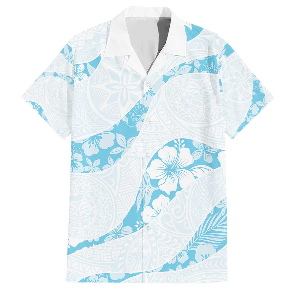 Aloha Hawaii Floral Tapa Family Matching Short Sleeve Bodycon Dress and Hawaiian Shirt Patchwork Turquoise LT7 Dad's Shirt - Short Sleeve Turquoise - Polynesian Pride