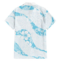 Aloha Hawaii Floral Tapa Family Matching Short Sleeve Bodycon Dress and Hawaiian Shirt Patchwork Turquoise LT7 - Polynesian Pride
