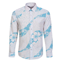 Aloha Hawaii Floral Tapa Family Matching Short Sleeve Bodycon Dress and Hawaiian Shirt Patchwork Turquoise LT7 Dad's Shirt - Long Sleeve Turquoise - Polynesian Pride
