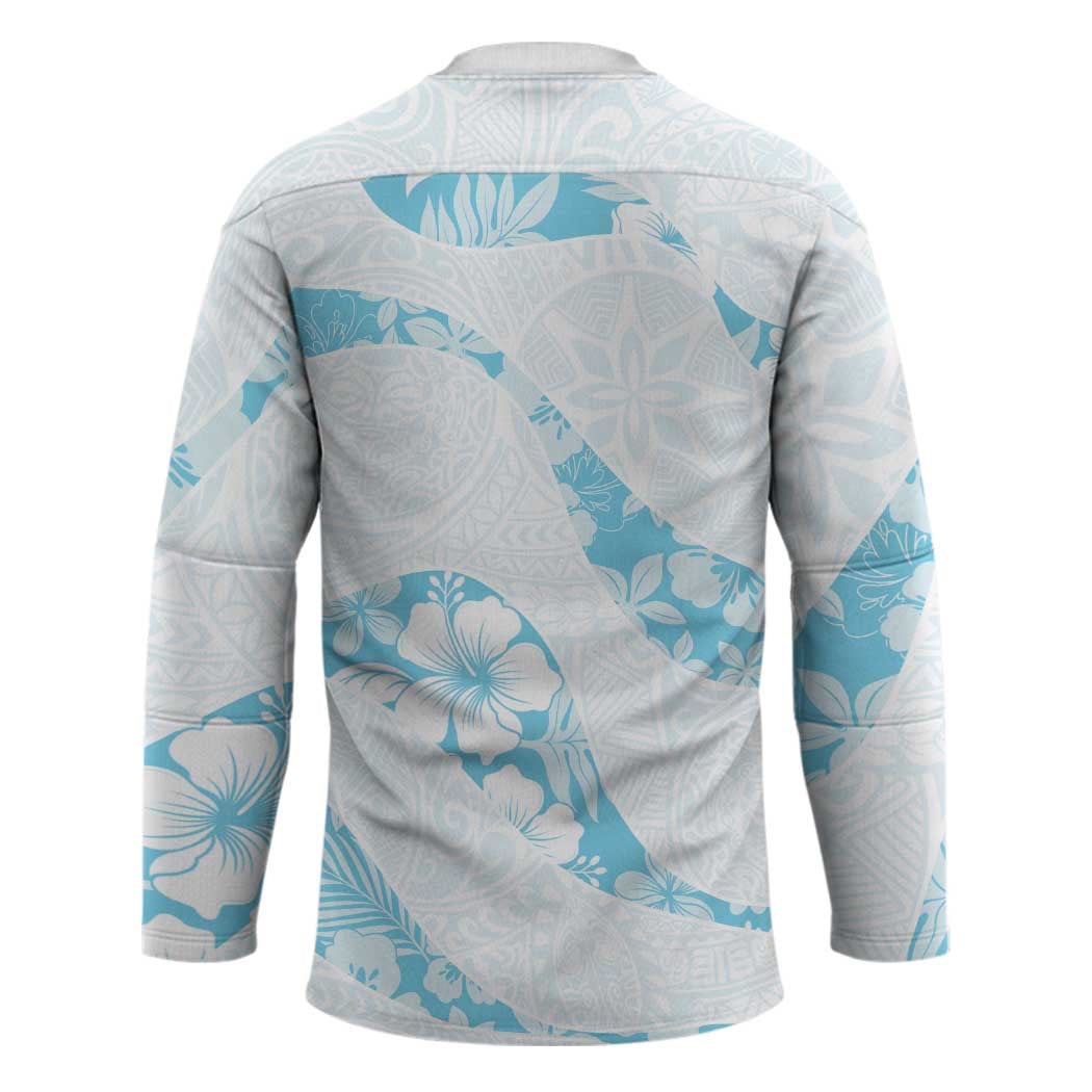 Aloha Hawaii Floral Tapa Hockey Jersey Patchwork Turquoise LT7 - Polynesian Pride