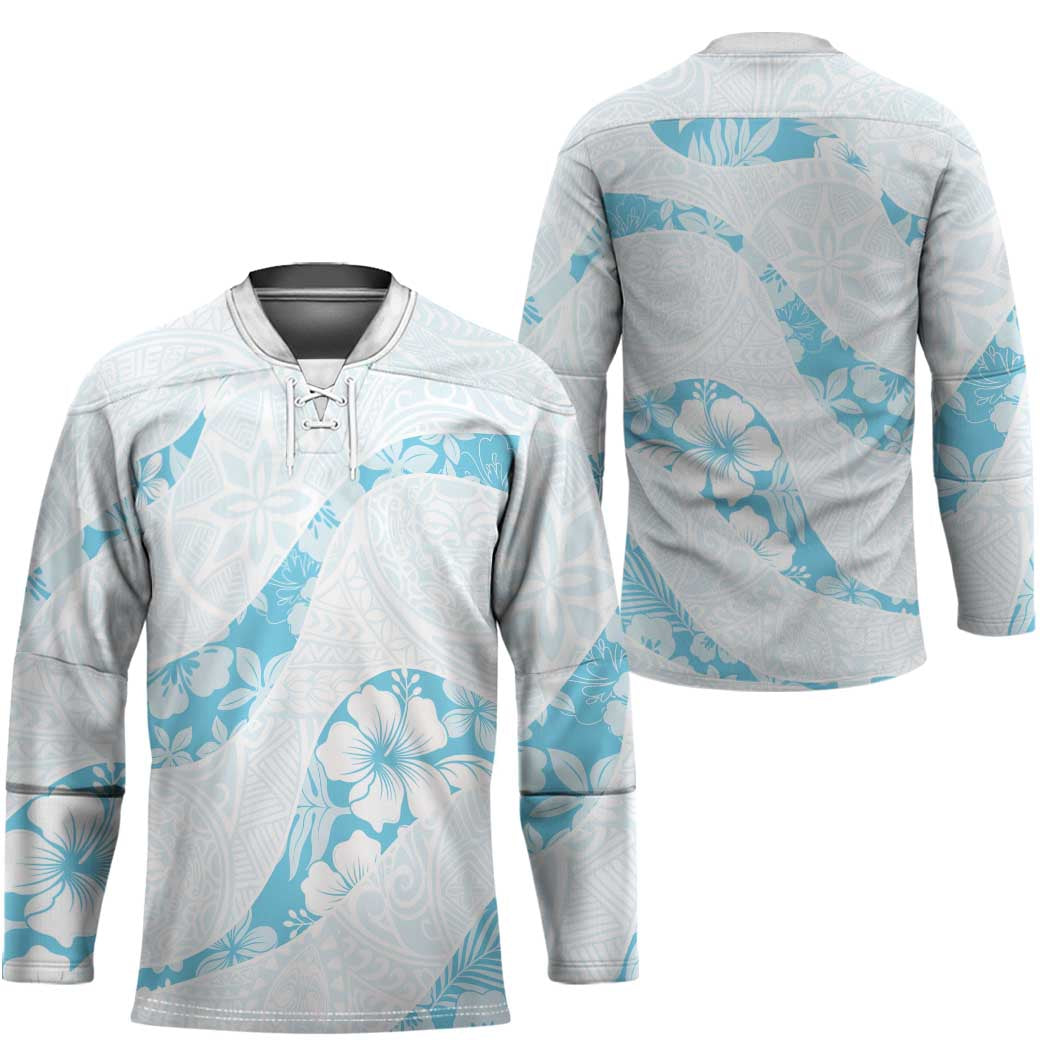 Aloha Hawaii Floral Tapa Hockey Jersey Patchwork Turquoise LT7 - Polynesian Pride