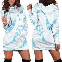Aloha Hawaii Floral Tapa Hoodie Dress Patchwork Turquoise - Polynesian Pride