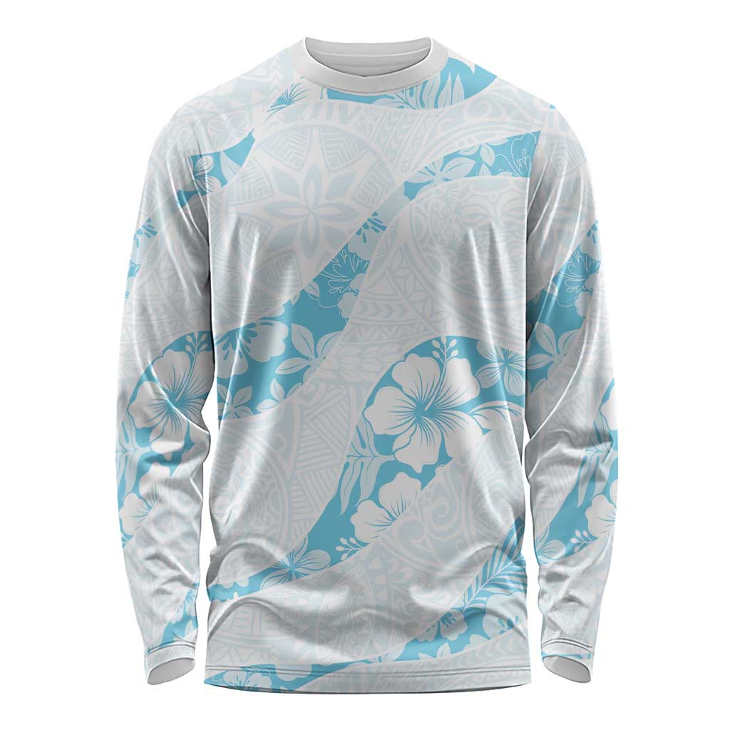 Aloha Hawaii Floral Tapa Long Sleeve Shirt Patchwork Turquoise LT7 Unisex Turquoise - Polynesian Pride