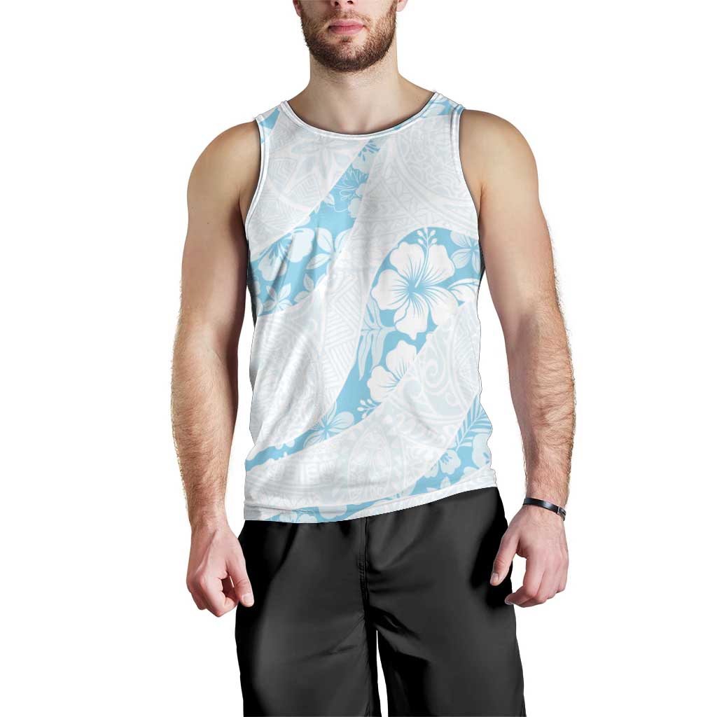 Aloha Hawaii Floral Tapa Men Tank Top Patchwork Turquoise LT7 - Polynesian Pride
