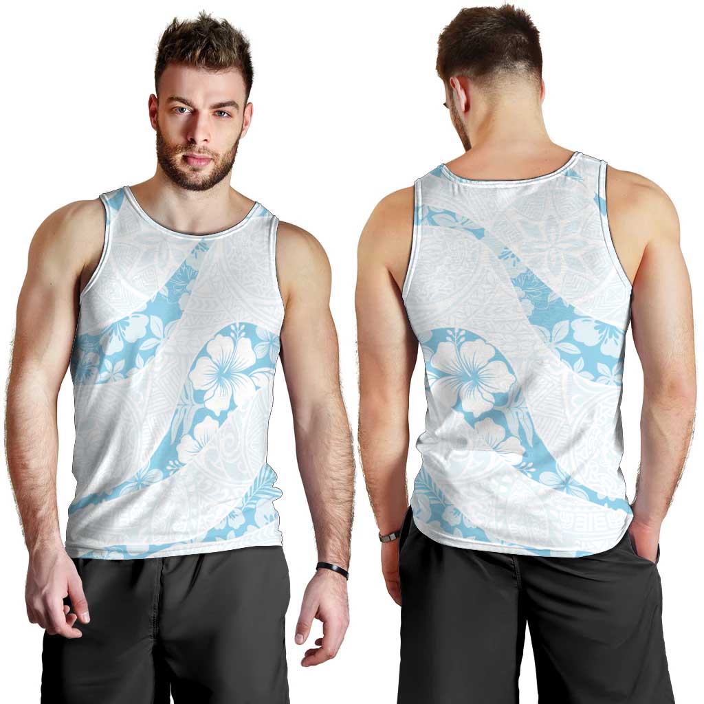 Aloha Hawaii Floral Tapa Men Tank Top Patchwork Turquoise LT7 - Polynesian Pride