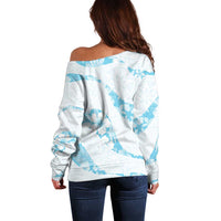 Aloha Hawaii Floral Tapa Off Shoulder Sweater Patchwork Turquoise - Polynesian Pride