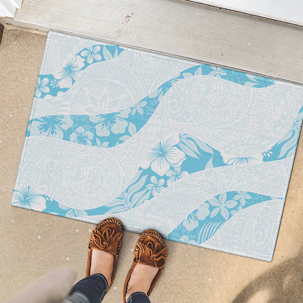 Aloha Hawaii Floral Tapa Rubber Doormat Patchwork Turquoise LT7 - Polynesian Pride