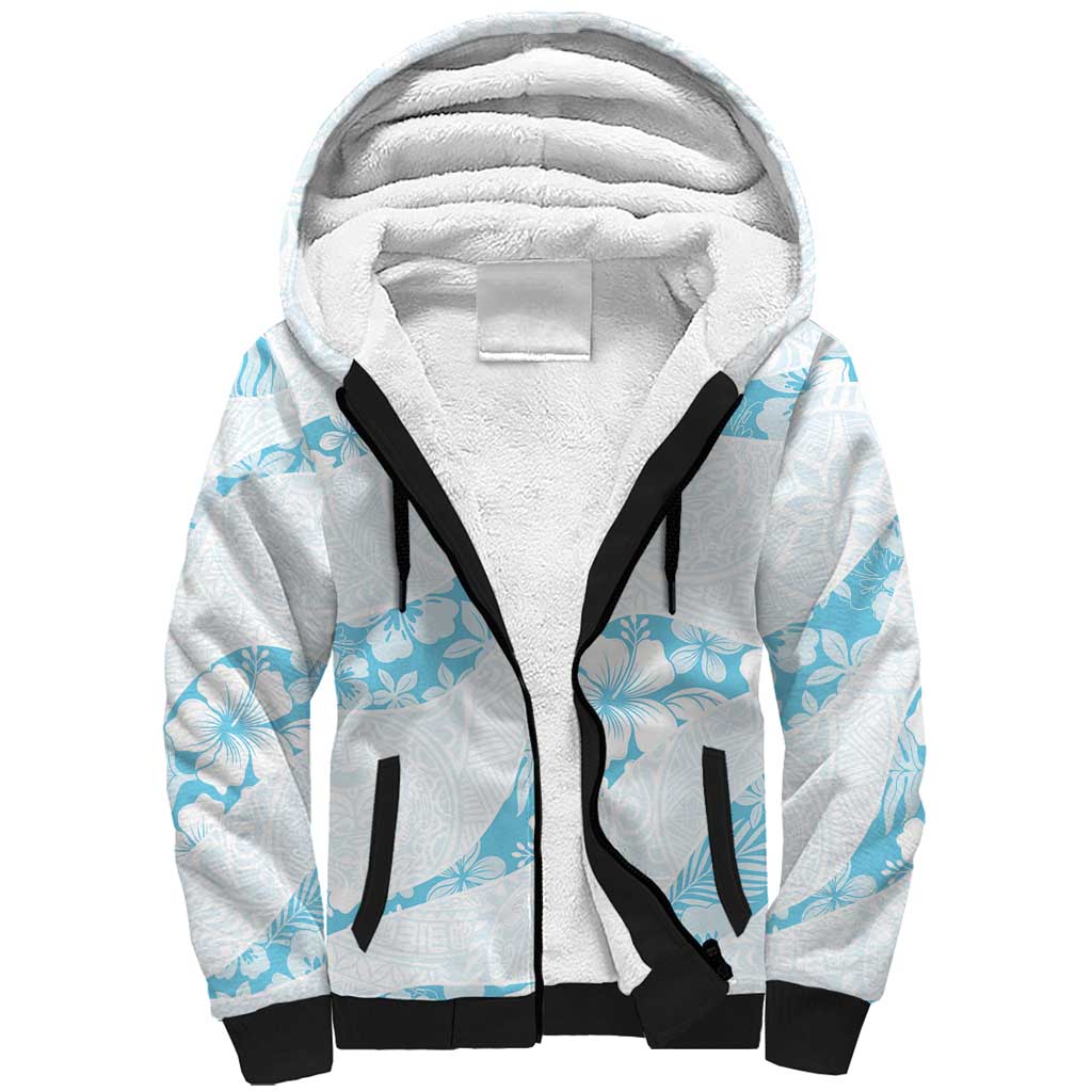 Aloha Hawaii Floral Tapa Sherpa Hoodie Patchwork Turquoise - Polynesian Pride