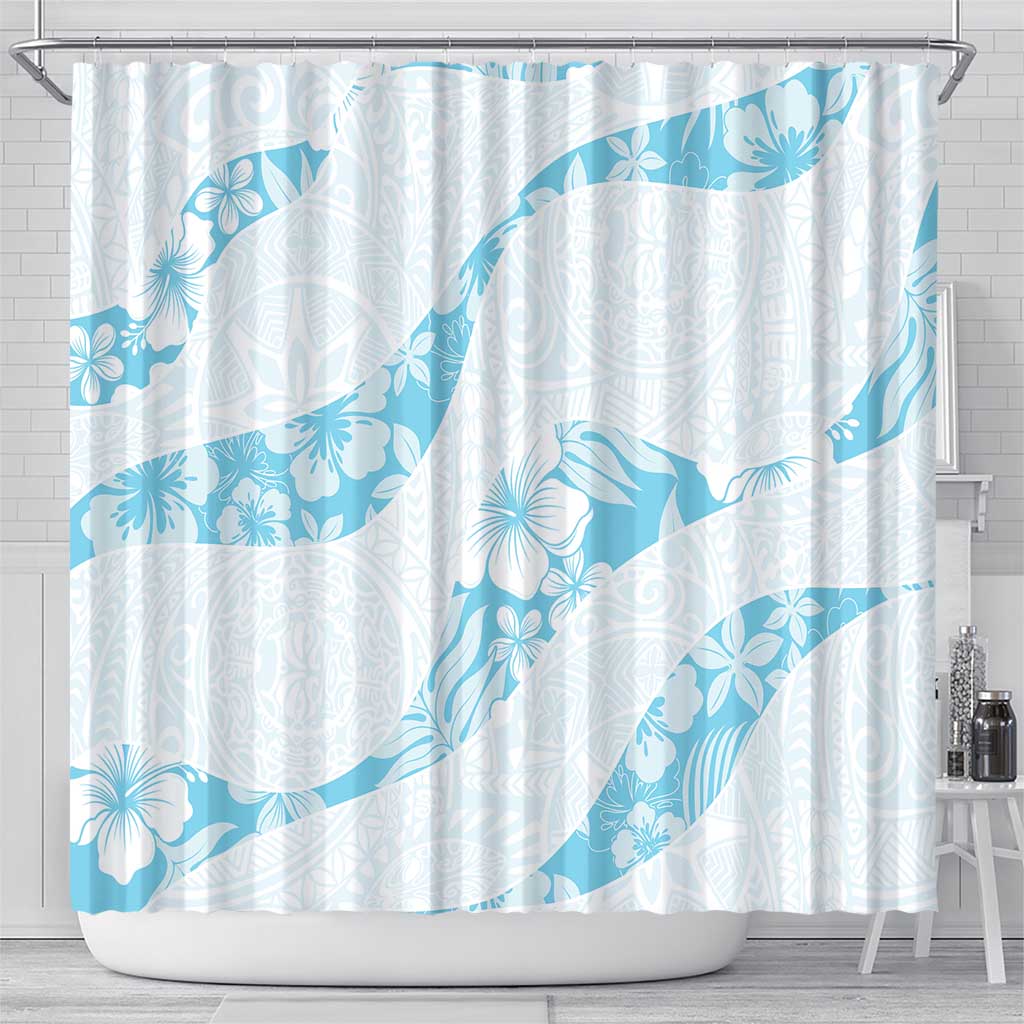 Aloha Hawaii Floral Tapa Shower Curtain Patchwork Turquoise - Polynesian Pride
