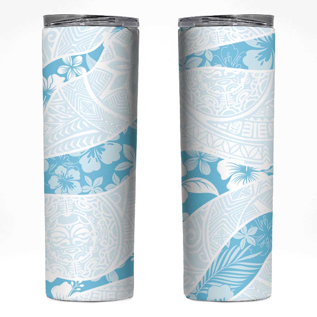 Aloha Hawaii Floral Tapa Skinny Tumbler Patchwork Turquoise - Polynesian Pride