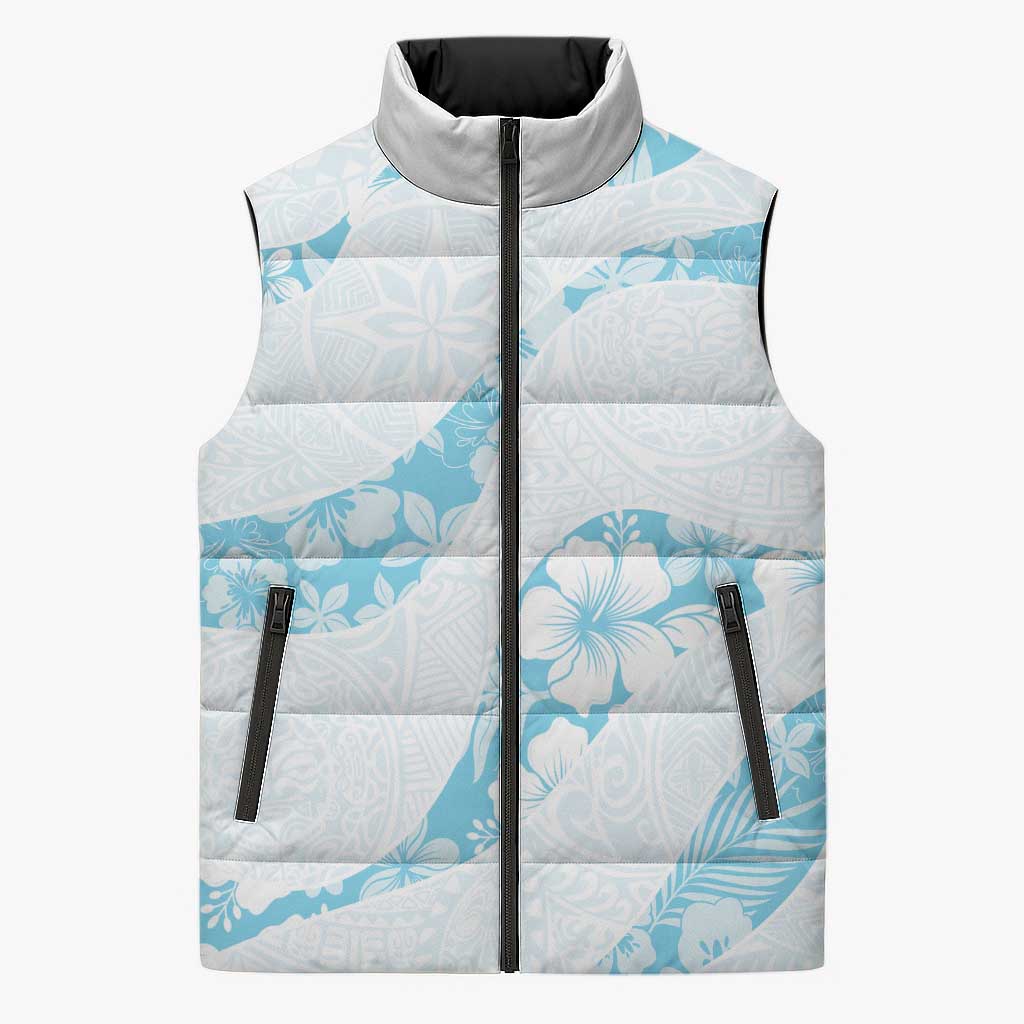 Aloha Hawaii Floral Tapa Sleeveless Puffer Jacket Patchwork Turquoise LT7 Unisex Turquoise - Polynesian Pride
