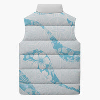 Aloha Hawaii Floral Tapa Sleeveless Puffer Jacket Patchwork Turquoise LT7 - Polynesian Pride
