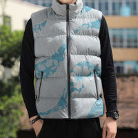Aloha Hawaii Floral Tapa Sleeveless Puffer Jacket Patchwork Turquoise LT7 - Polynesian Pride