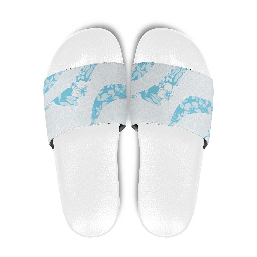 Aloha Hawaii Floral Tapa Slide Sandals Patchwork Turquoise - Polynesian Pride