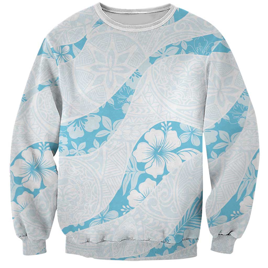 Aloha Hawaii Floral Tapa Sweatshirt Patchwork Turquoise LT7 Unisex Turquoise - Polynesian Pride