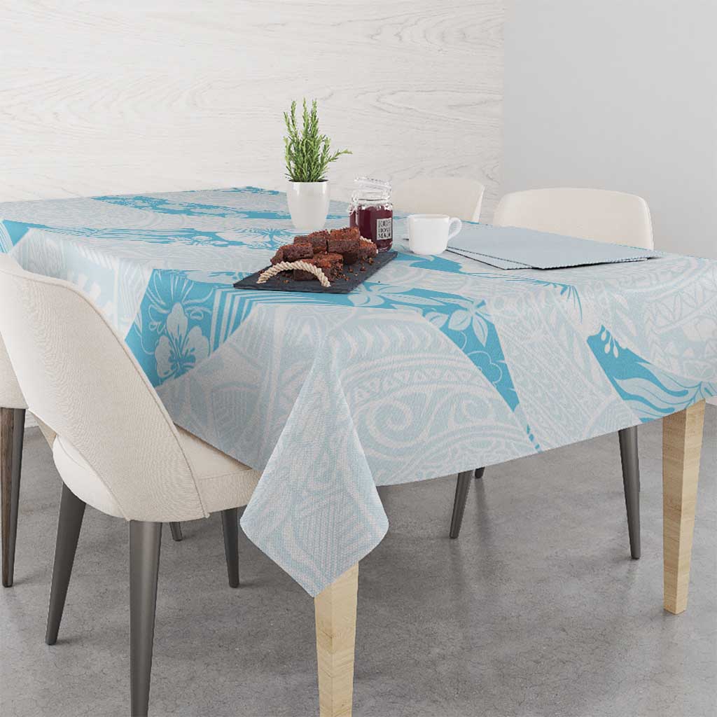 Aloha Hawaii Floral Tapa Tablecloth Patchwork Turquoise - Polynesian Pride