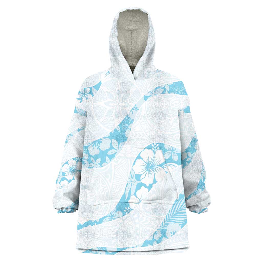 Aloha Hawaii Floral Tapa Wearable Blanket Hoodie Patchwork Turquoise - Polynesian Pride