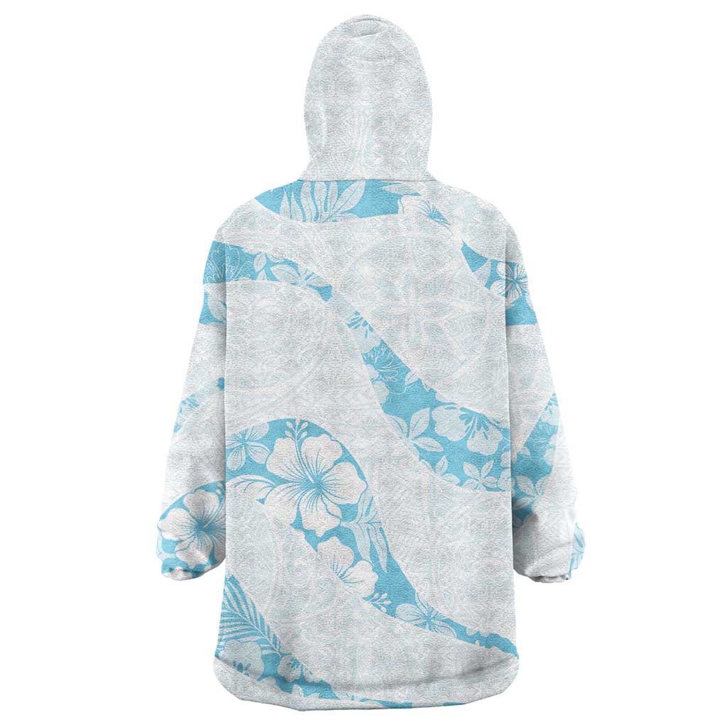 Aloha Hawaii Floral Tapa Wearable Blanket Hoodie Patchwork Turquoise - Polynesian Pride