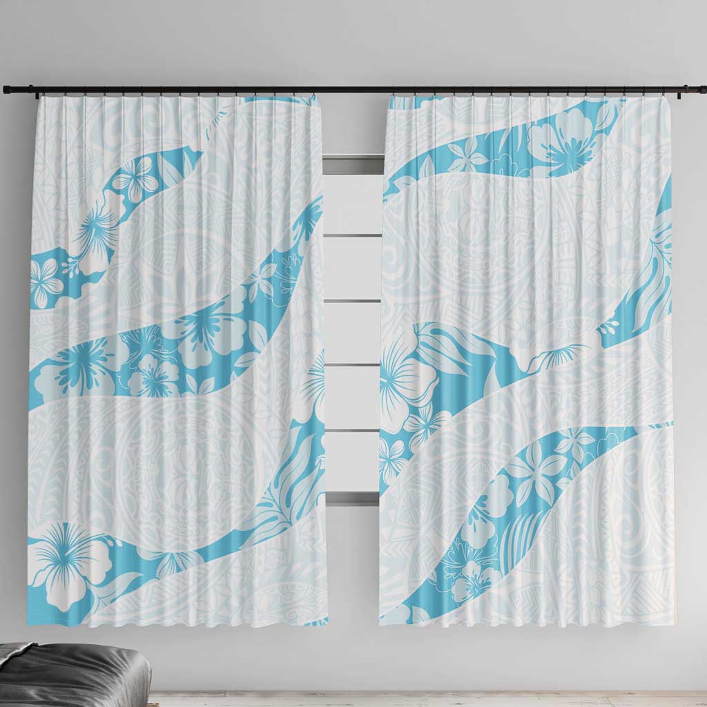 Aloha Hawaii Floral Tapa Window Curtain Patchwork Turquoise LT7 With Hooks Turquoise - Polynesian Pride