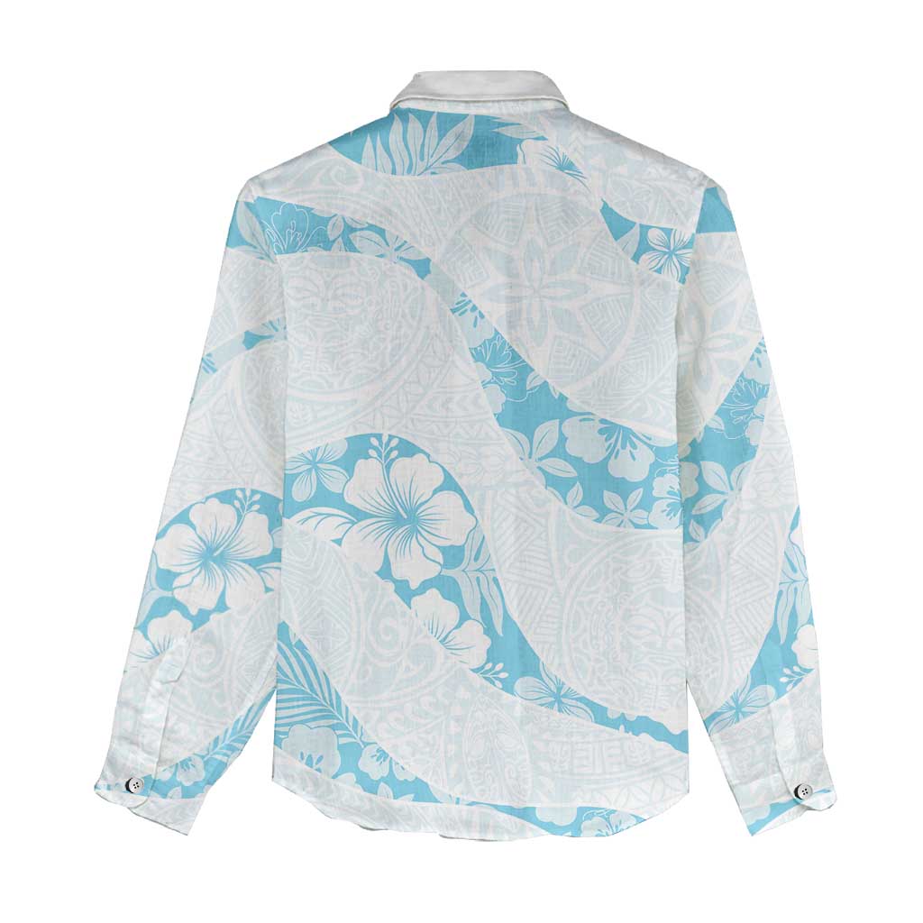 Aloha Hawaii Floral Tapa Women Casual Shirt Patchwork Turquoise - Polynesian Pride