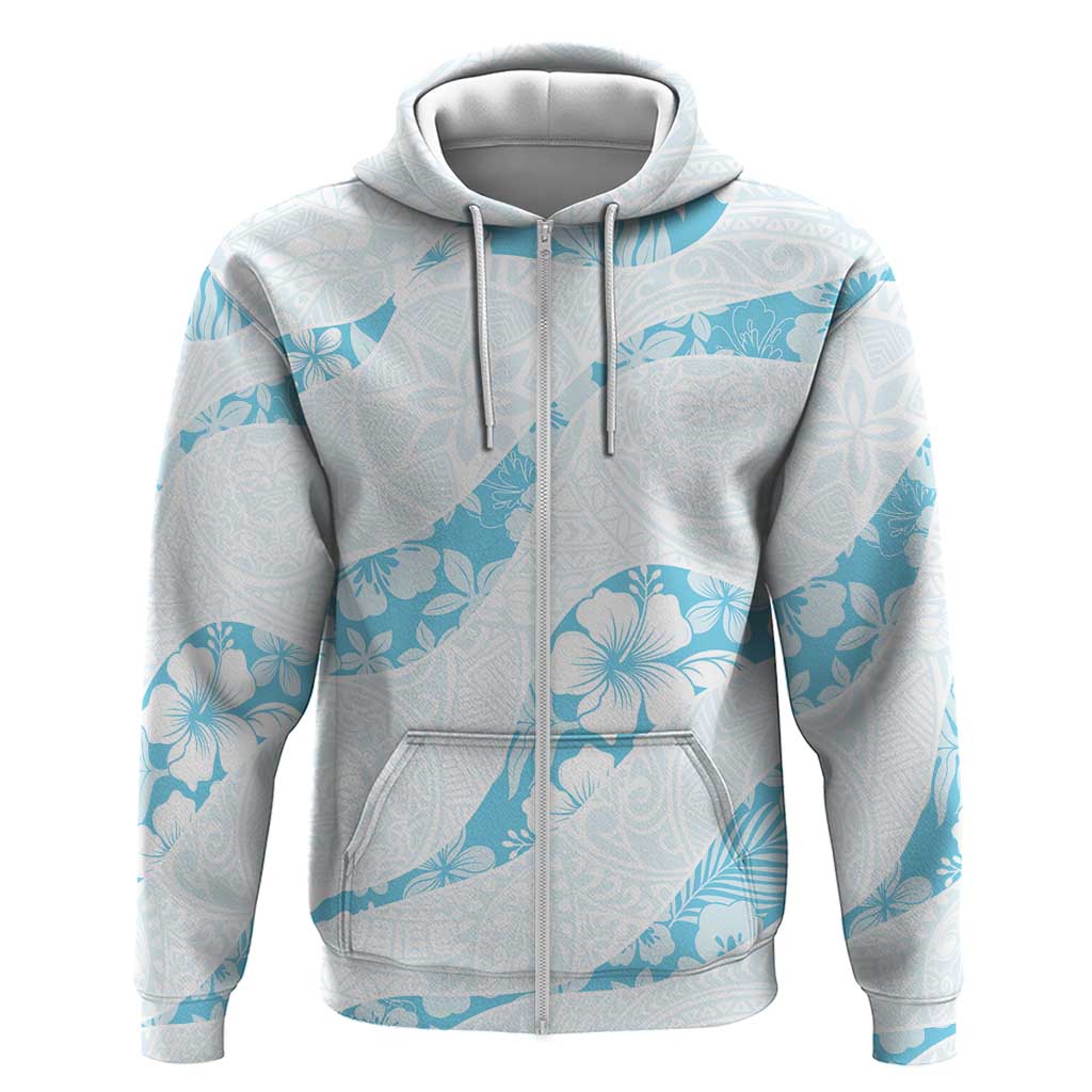 Aloha Hawaii Floral Tapa Zip Hoodie Patchwork Turquoise - Polynesian Pride