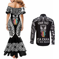 personalised-kia-kaha-te-reo-maori-couples-matching-mermaid-dress-and-long-sleeve-button-shirts-hei-tiki-mix-koru-black