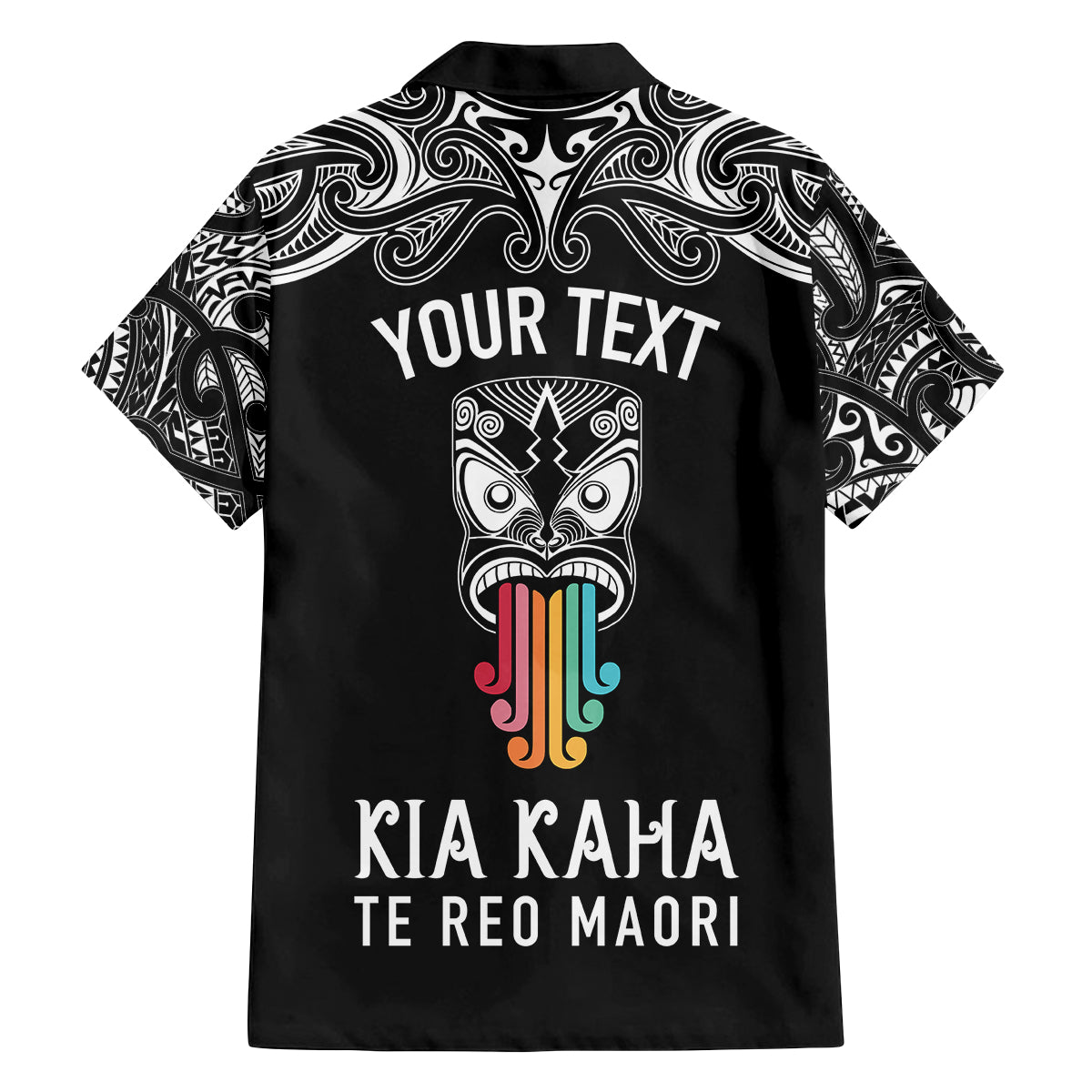 personalised-kia-kaha-te-reo-maori-family-matching-long-sleeve-bodycon-dress-and-hawaiian-shirt-hei-tiki-mix-koru-black