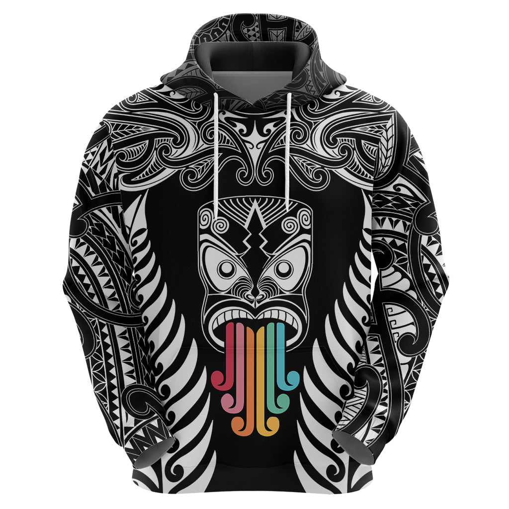 Personalised Kia Kaha Te Reo Maori Hoodie Hei Tiki Mix Koru - Black LT7 - Polynesian Pride