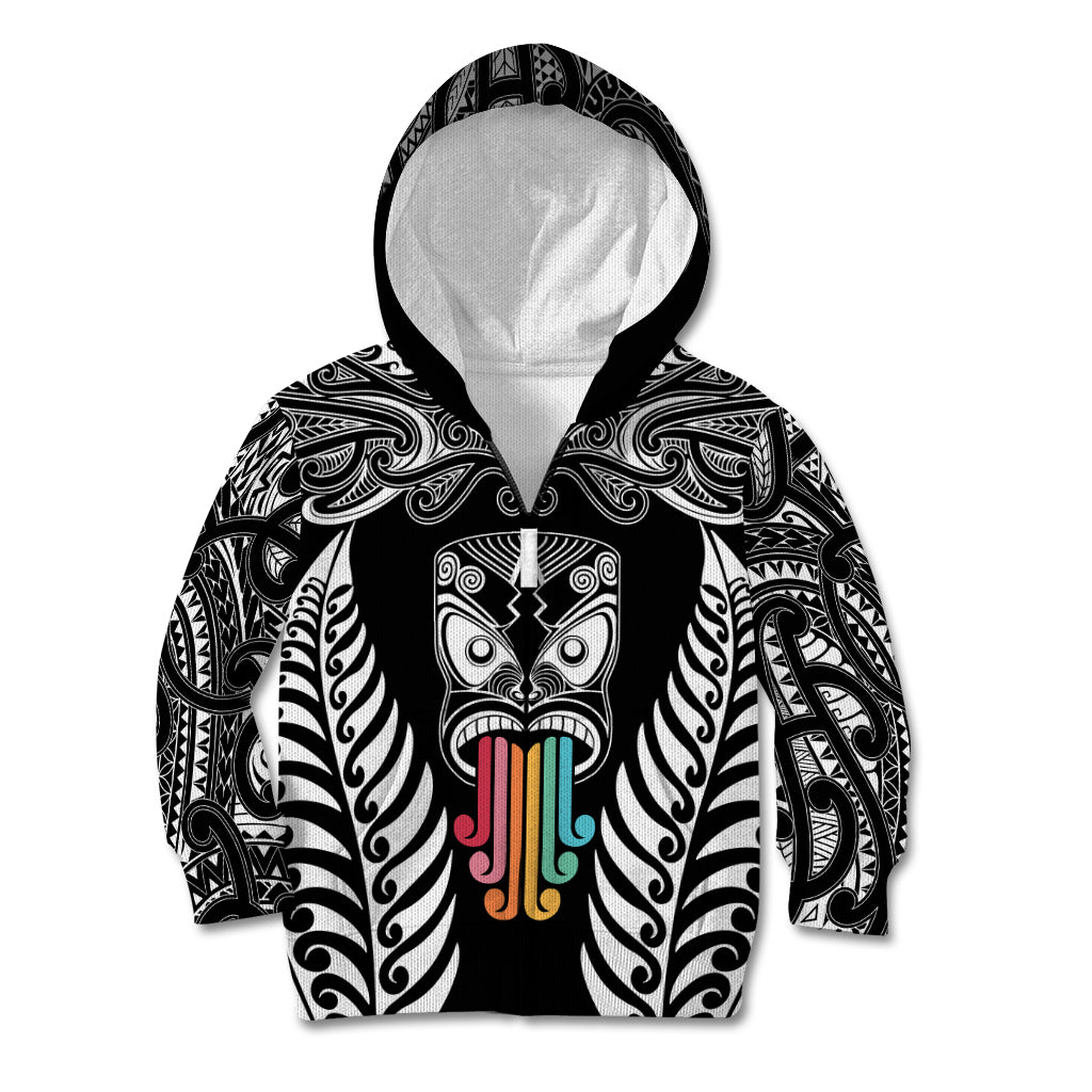 Personalised Kia Kaha Te Reo Maori Kid Hoodie Hei Tiki Mix Koru - Black LT7 Zip Hoodie Black - Polynesian Pride