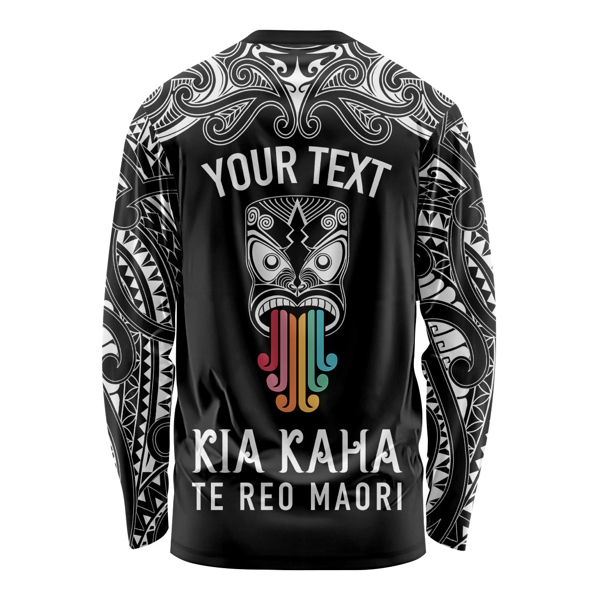 personalised-kia-kaha-te-reo-maori-long-sleeve-shirt-hei-tiki-mix-koru-black