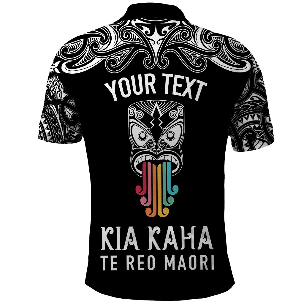 Personalised Kia Kaha Te Reo Maori Polo Shirt Hei Tiki Mix Koru - Black LT7 - Polynesian Pride