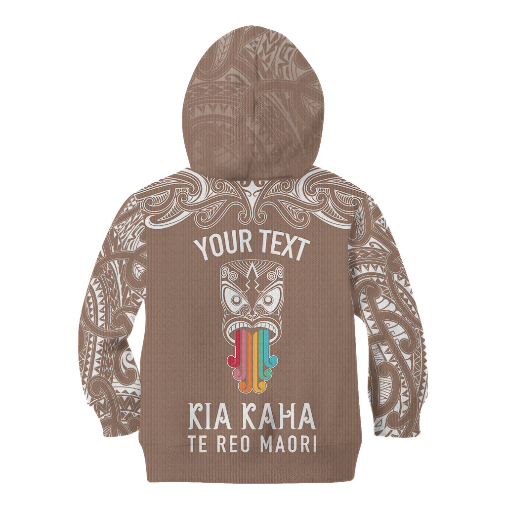 Personalised Kia Kaha Te Reo Maori Kid Hoodie Hei Tiki Mix Koru - Brown LT7 - Polynesian Pride