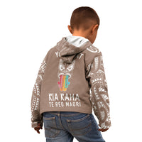 Personalised Kia Kaha Te Reo Maori Kid Hoodie Hei Tiki Mix Koru - Brown LT7 - Polynesian Pride