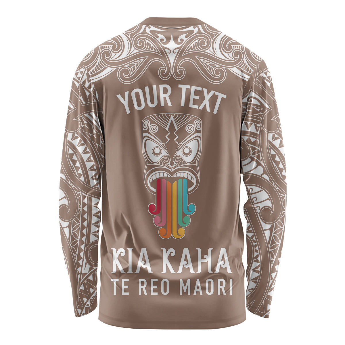 personalised-kia-kaha-te-reo-maori-long-sleeve-shirt-hei-tiki-mix-koru-brown