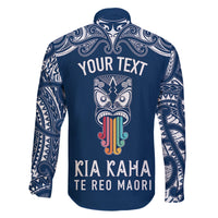 personalised-kia-kaha-te-reo-maori-family-matching-off-shoulder-maxi-dress-and-hawaiian-shirt-hei-tiki-mix-koru-navy-blue