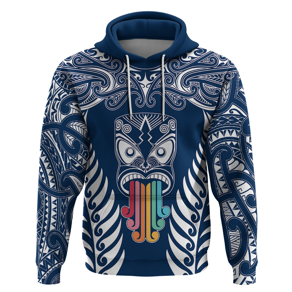 Personalised Kia Kaha Te Reo Maori Hoodie Hei Tiki Mix Koru - Navy Blue LT7 Navy - Polynesian Pride